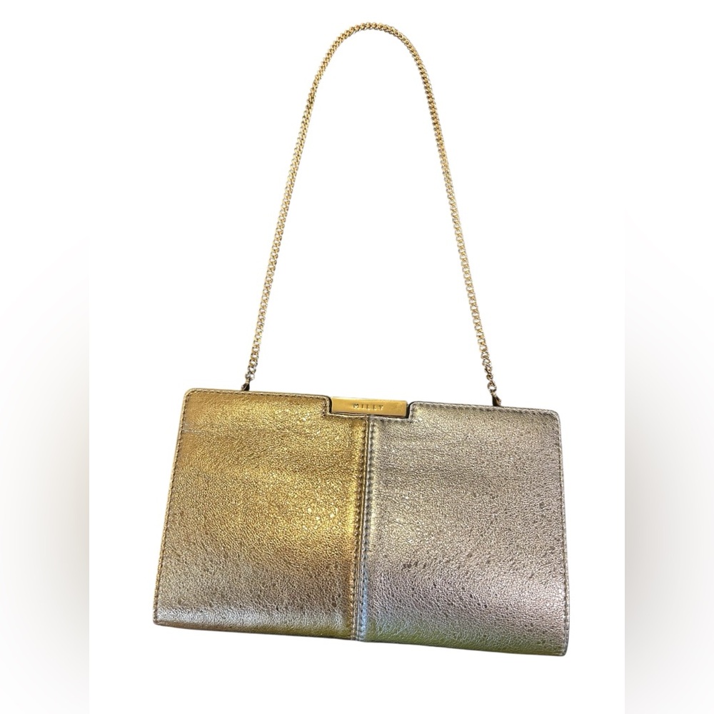 Milly Metallic Gold and Silver Clutch with Gold Chain
